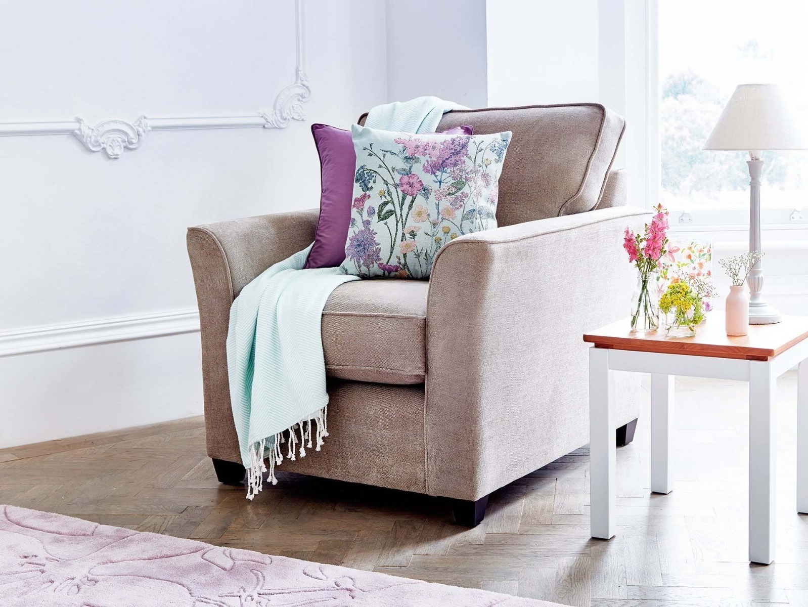 This is how I look in Stain Resistant Textured Weave Sand with fibre-filled or feather-wrapped foam seat cushions